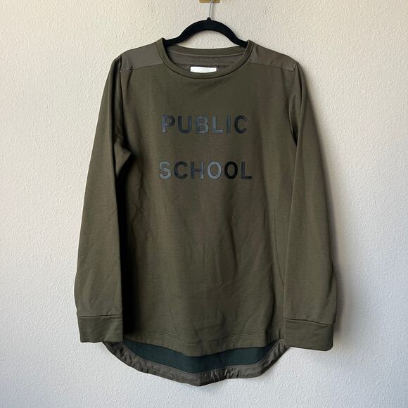Public School NYC Olive Crew Neck Logo Sweatshirt Size L - Picture 1 of 5